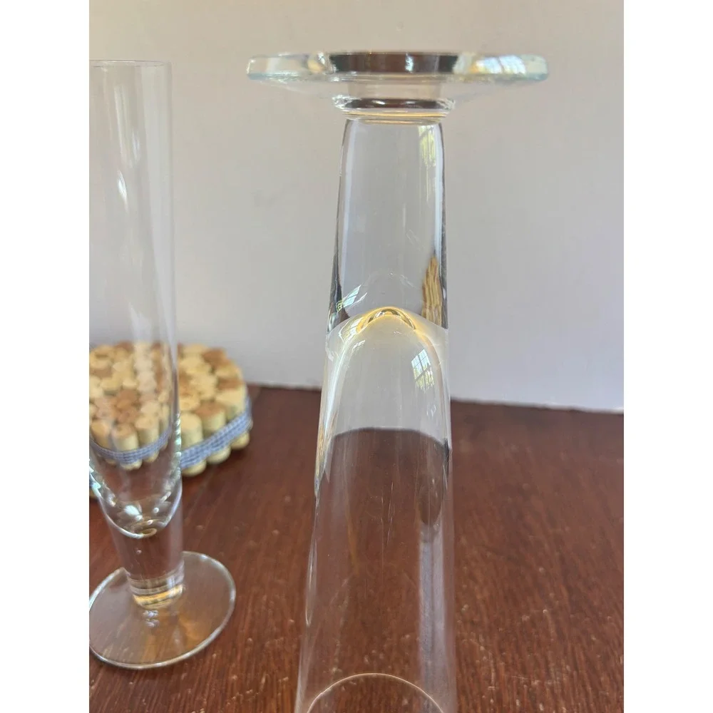 Set of 2 Tall Tapered Glass Champagne Flutes Minimalist Wedding Toasting Glasses